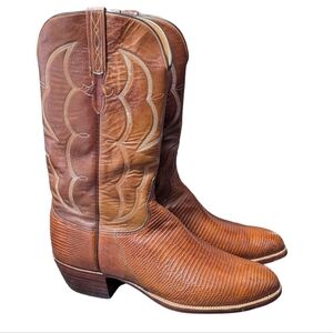Luchesse Lizard Leather Cowboy Boots in Peanut Brittle